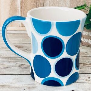 Harry & David Gorgeous White/ Navy Polka Bubbles dots 15oz Porcelain Coffee Mug